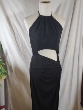 NWT Fashion Nova Black Asymmetrical Cutout Halter Maxi Dress - Size XL